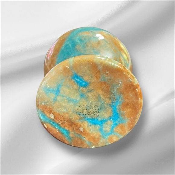 Vintage Ducceschi Hand Carved Alabaster Globe Paperweight MCM Bookend Italy 3.5" - Picture 5 of 10